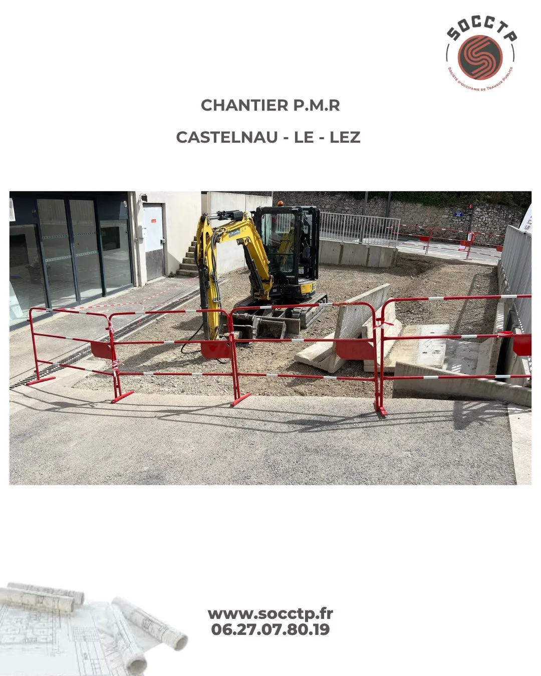 Création place de stationnement PMR à Castelnau-le-Lez Terrassement avec engin par SOCCTP