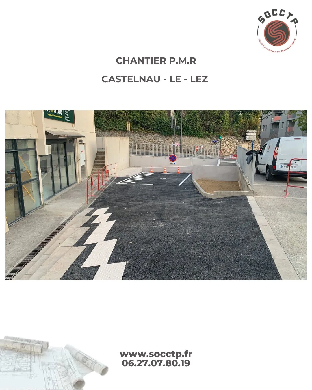Création place de stationnement PMR et rampe d'accès PMR Castelnau-le-Lez par SOCCTP